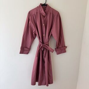 Vintage Mauve Trench Coat 14P Oversized Belted Retro Raincoat‎ Novelty Buttons